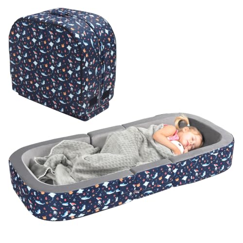 Toddler Travel Bed with Foam Rails & Storage Suitcase - Dark Blue
