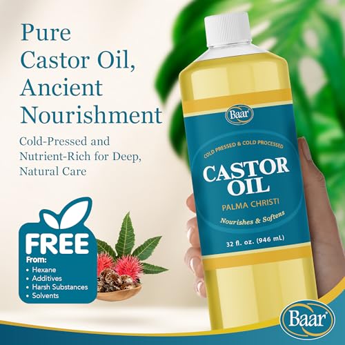 Baar 32 oz Cold-Pressed Hexane-Free Castor Oil for Skin, Hair, Massage — Pack of 1