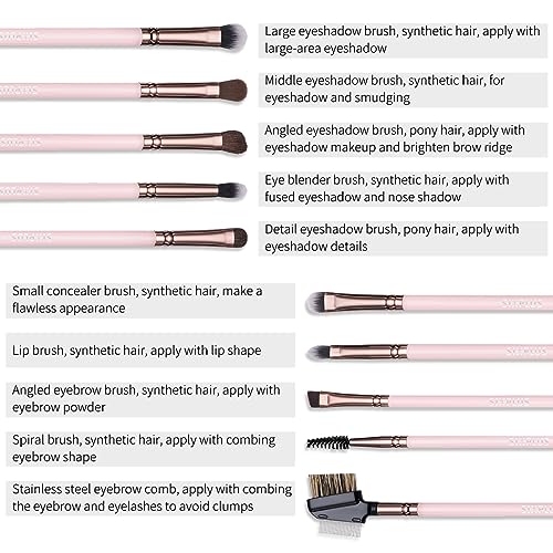 SIXPLUS Travel Makeup Brushes with Case, 15 Pcs Pink Makeup Brush Set Professional for Foundation Powder Concealer Eyeshadow Blush, Covers, Best Make Up Brush Kit Gift for Women Girlfriend Mom