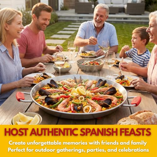20 Inch Stainless Steel Paella Pan - Large Tri-Ply 14 Serving Paellera for Outdoors & Oven Safe