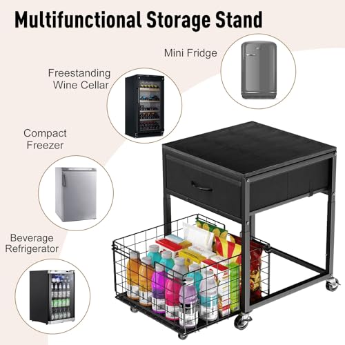 Mini Fridge Stand with Storage - Height Adjustable, Black, 1 Tier