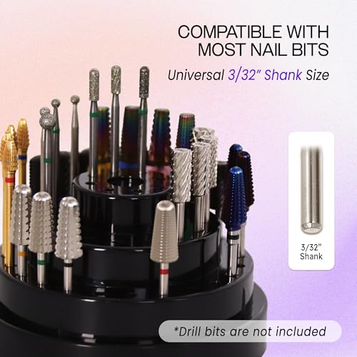 PANA Round Cake Tier Nail Drill Bit Holder Display Organizer Case - Dustproof Carbide Bit Storage Container Box For Manicure Tools Nail Salon - 48 Holes Rose Gold (Drill Bits Not Included)
