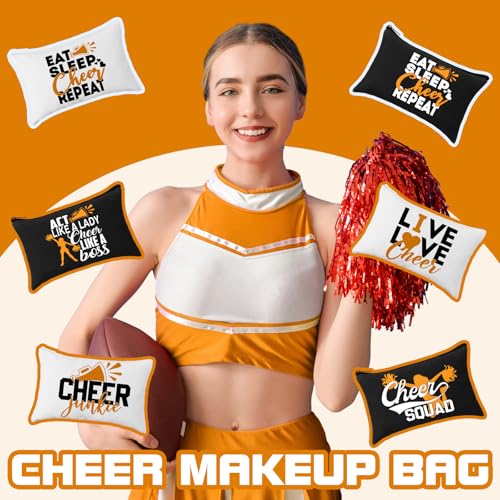 Pinkunn 20 Pcs Cheer Makeup Bags - Orange Canvas Cheerleading Gifts