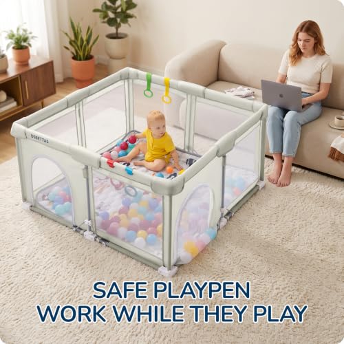 Foldable Baby Playpen 50x50 Inch Beige - Safe Portable Toddler Play Area