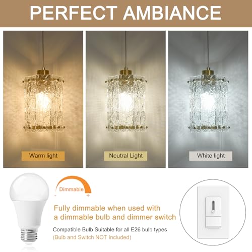 Gold Pendant Lights for Kitchen Island Water Ripple Glass Modern Chandelier 2 Pack