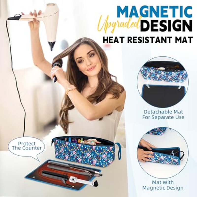 Hair Tools Travel Bag with Removable Heat Resistant Mat, Travel Hair Bags Organizer for Hot Tools, Portable Travel Carrying Case for Flat Irons, Straighteners, Curling Iron