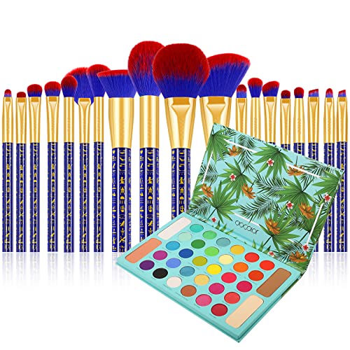Docolor 19Pcs Bastet Cat Makeup Brushes Set + 34 Colors Tropical Eeyshadow Palette Ultra Pigmented Matte Shimmer Metallic Natural Blendable Soft Cream Powder Long Lasting Waterproof Make Up Eye Shadow