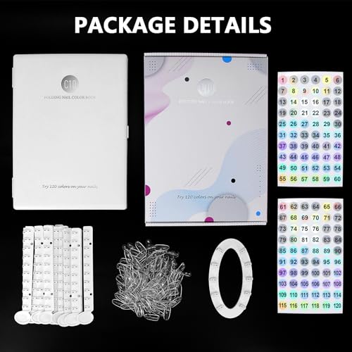 Nail Display Book Plastic Nail Color Book, C10 Nail Polish Display Color Chart with Clear Nail Tips and Nail Polish Number Labels