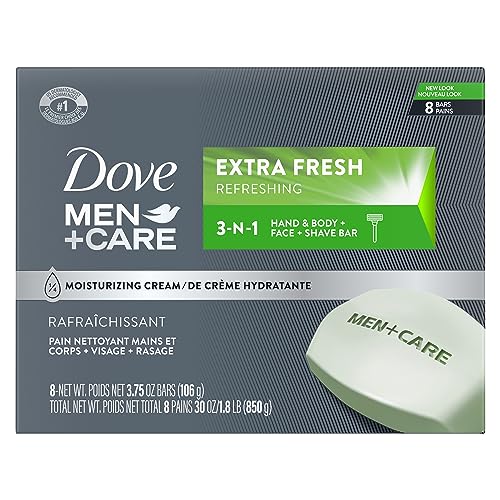 DOVE MEN + CARE Body Soap and Face Bar More Moisturizing Than Bar Soap Deep Clean Effectively Washes Away Bacteria & 3 in 1 Bar Cleanser for Body