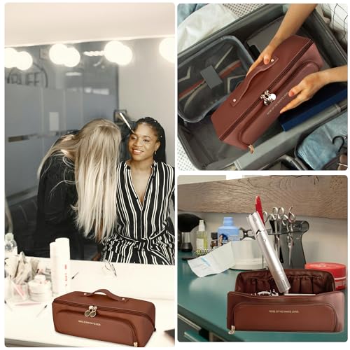 Veki Travel Carrying Case for Shark Flexstyle, Airwrap. Organizer for Shark Flexstyle/FlexFusion/SpeedStyle, Stylers and Accessories, Hair Tools Travel Bag, Hair Dryer 2 In 1 Storage Bag (Brown)