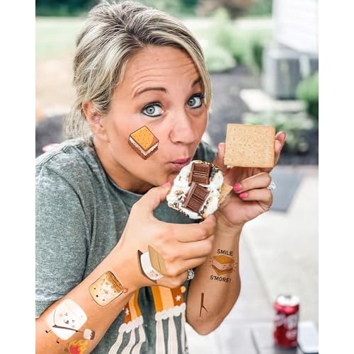 180 Pieces Smores Temporary Tattoos Stickers,16 Sheets Marshmallow Themed Tattoos Stickers Party Decoration Supplies for Adults