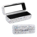 Rhinestone Lipstick Case with Mirror Bling Crystal Lipstick Case Diamonds Makeup Cosmetic Storage Box Holder for Purse(COLOR:White)