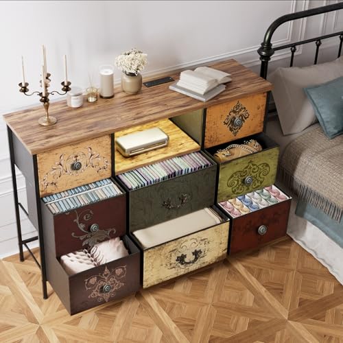 VASICAR Wide TV Stand for 55-Inch TV with LED Lights & Power Outlets - Pattern