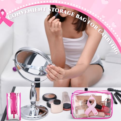 Breast Cancer Awareness Makeup Bag Set - 20 Clear Pink Ribbon Bags for Gifts & Travel
