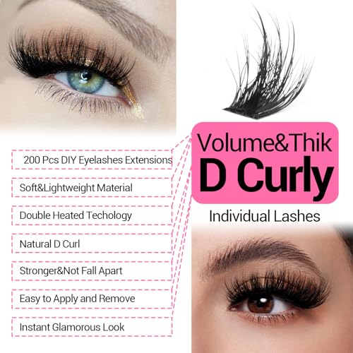 zanlufly Volume Lashes Extension Kit 20MM Mink Lashes Clusters Individual Lashes with Lash Bond and Seal and Applicator Thick Eyelashes Extension Kit