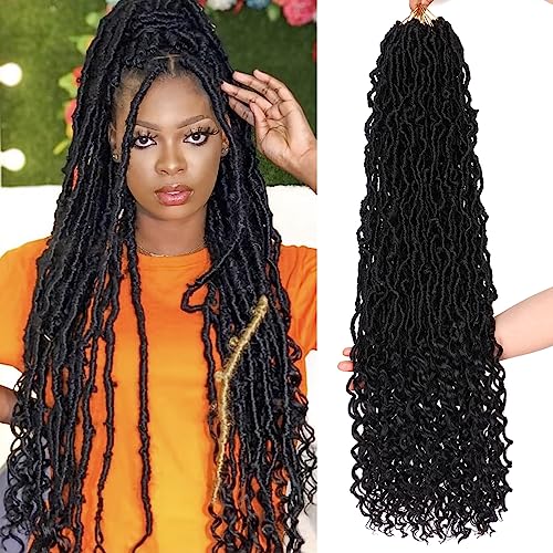 30 Inch Faux Locs Crochet Hair with Curly Ends - Goddess Soft Locs 1B# - Pack of 7