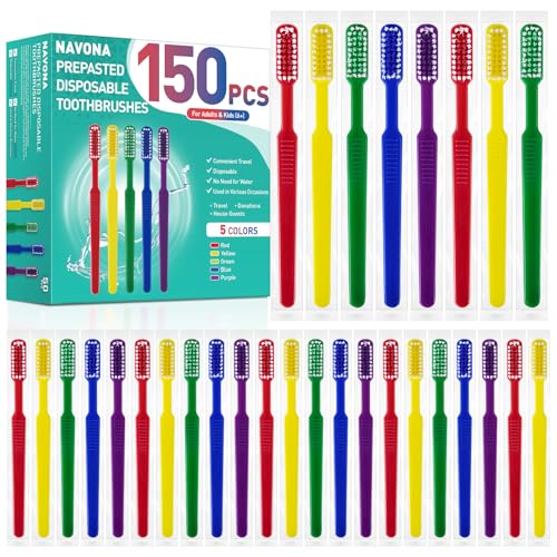 150 Pack Prepastel Disposable Toothbrushes with Toothpaste - Bulk Individually Wrapped