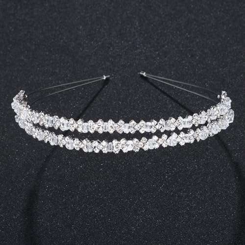 Double Layer Silver Hair Hoop Rhinestone Headband for Bridal Weddings