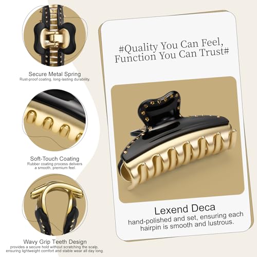 Large Hair Claw Clip for Women - Black, 3 Inch Secure Hair Accessory