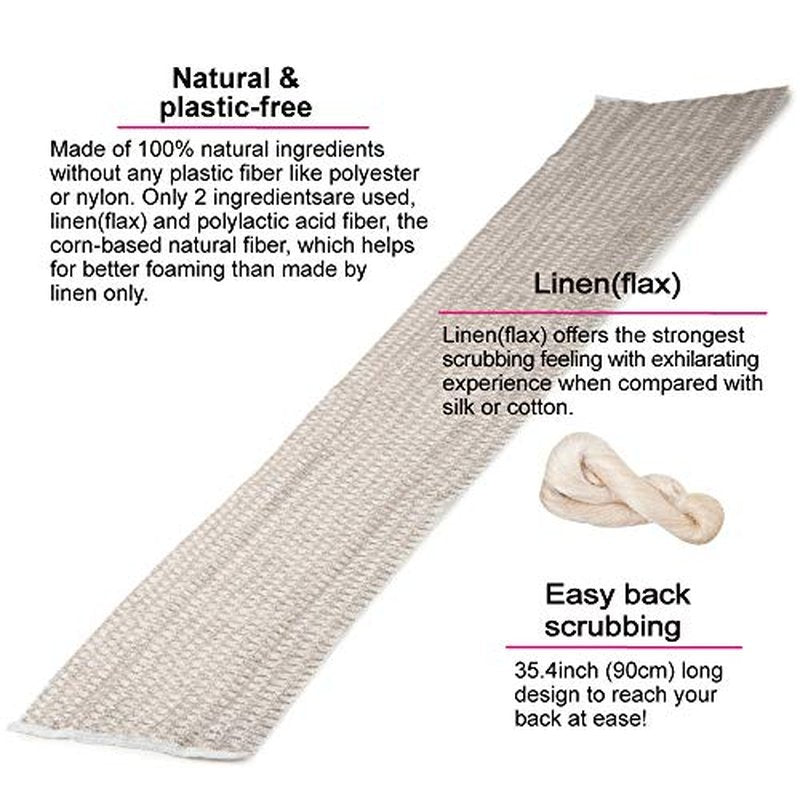 Exfoliating Washcloth [Made in Japan] Shower Back Scrubber, Plant-Based Body Exfoliating Towel (Linen)