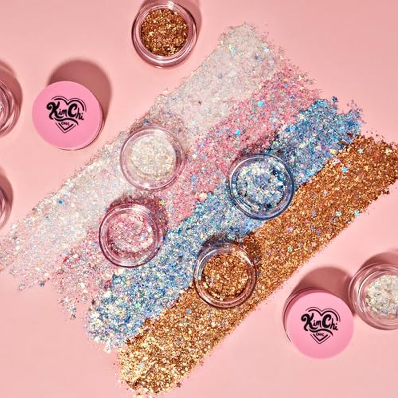 KimChiChic Beauty Glitter Sharts, Chunky Face & Body Glitter, Multi-Use for Hair, Cheeks & Collarbone, Adds Bold, Sparkling Shine, Super Bloom, 2.5g