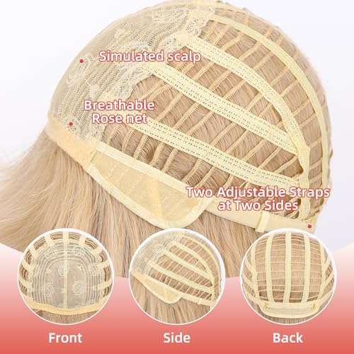 Allbell Blonde Long Straight Layered Wigs with Bangs - 22 Inch Synthetic Heat-Resistant Hair for Women