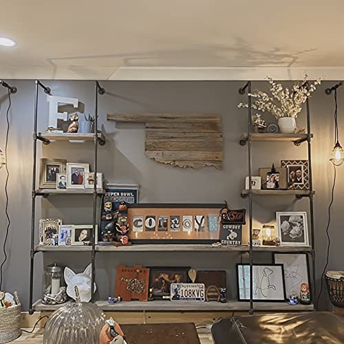 3-Set Industrial Pipe Shelves Wall Mounted 4-Tier Rustic Bookcase - Black