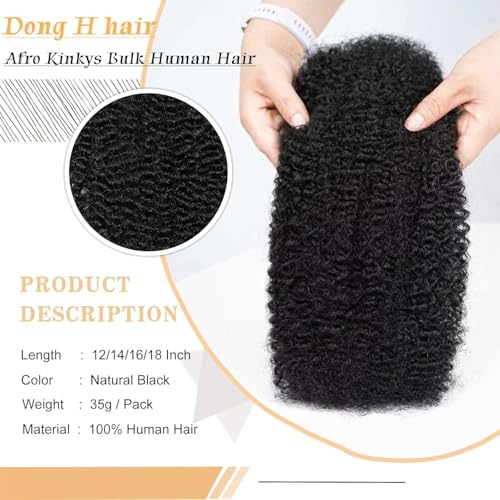 Natural Black Afro Kinky Human Hair Bulk 20 Inch for Braiding and Locs - 35g/Pack