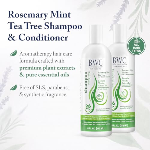Vegan Hair Care Set - Clarifying Rosemary Mint Tea Tree Shampoo & Conditioner 16 Oz Each - Pack of 2