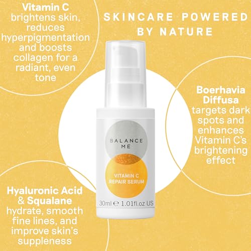 Balance Me Vitamin C Repair Serum, Brightening Face Serum with Hyaluronic Acid, Anti-Aging Vitamin C Serum for Dark Spots, Uneven Tone & Dull Skin, Hydrating & Natural Skincare, (1 x 1.01 fl oz)