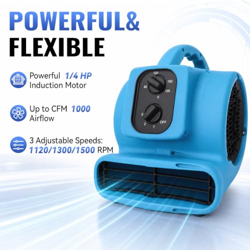 Air Mover 1/4 HP 1000 CFM - Portable Blower Fan for Water Damage Restoration Variation of 1/4HP-1000CFM
