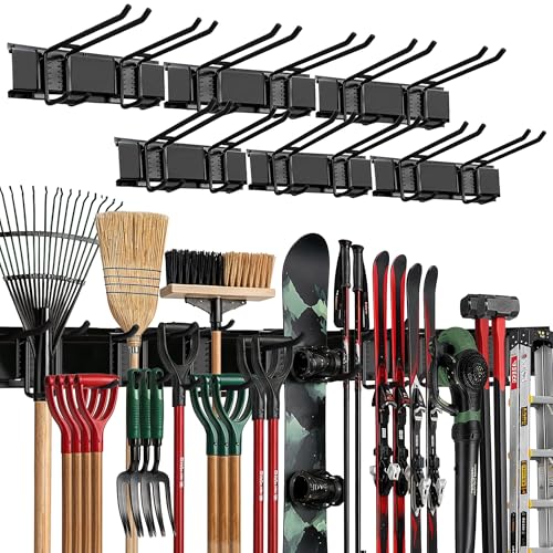 Garage Wall Organizer with Double Hooks - 96 Inch Shovel Holder Wall Mount