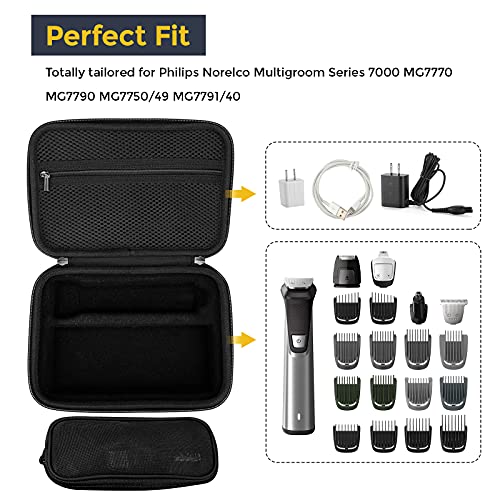ProCase Hard Carrying Case Compatible for Norelco Multigroom Series 7000 MG7750/49 MG7770 MG7790 MG7791/40 Men's Electric Trimmer Shaver and Attachments -Black