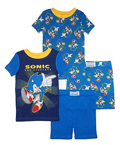 Sonic The Hedgehog Boys' 4-Piece Cotton Pajama Set - Blue, Size S