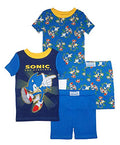 Sonic The Hedgehog Boys' 4-Piece Cotton Pajama Set - Blue, Size S