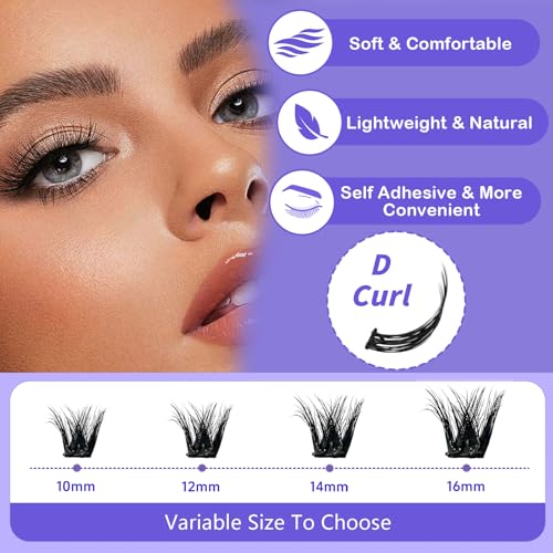 Fabloss Self Adhesive Eyelashes Clusters 40Pcs-Thick Volume Lashes Press On Lashes Self Adhesive Lashes Pre-Glued Lashes Clusters Kit No Remover No Residue 14-16MM