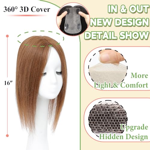 16 Inch Light Brown Human Hair Topper for Women Thinning Hair - ELEVAVE