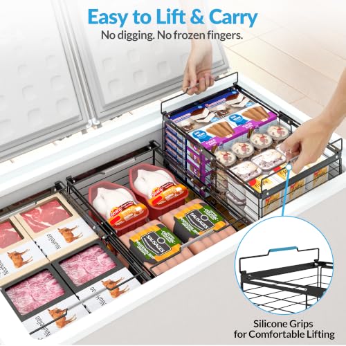4 Pack Expandable Chest Freezer Organizer Baskets - Stackable Wire Storage