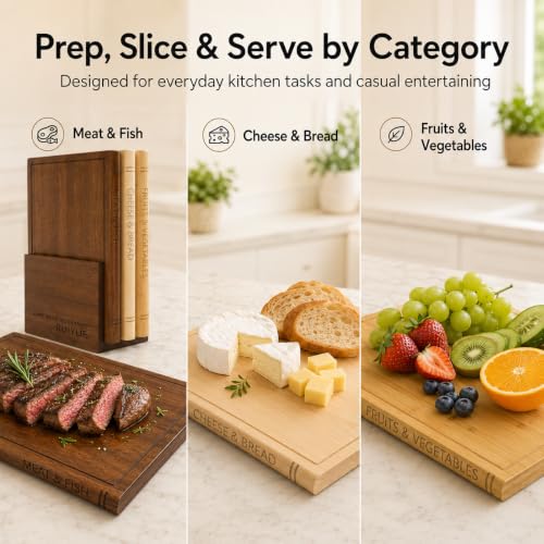 Book Shaped Cutting Board Set - 3 Walnut Boards with Stand - 1Set