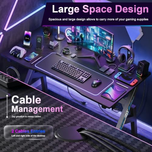 47-Inch R-Shaped Gaming Desk - Black & Blue Computer Table, Easy Assembly