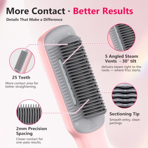Steam Straightening Brush for Frizz-Free Hair - One-Pass Hair Styler