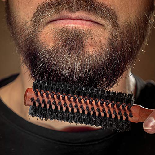 Round Beard and Hair Brush 1.3 Inch Boar Bristles - Natural Wooden Handle