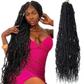 BOHOBABE Long Faux Locs Crochet Hair 30 Inch with Curly Ends, Natural Black 1B - Pack of 6