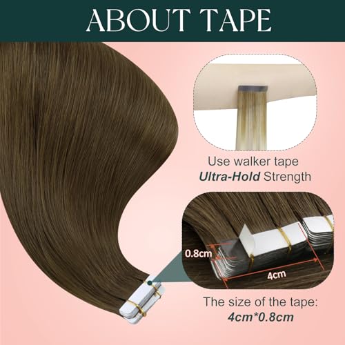 Medium Brown Tape-In Hair Extensions 18 Inch Remy Human Hair 20pcs - Variation of THIS listing: Tape-e #4