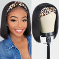AISI 10In Headband Bob Wig Human Hair No Lace Glueless with Leopard Headband