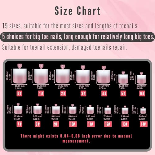 Sharp Square Ombre Berry Pink Press-On Toe Nail Tips – Pre-Designed Gel Extensions, 15 Sizes, 240 pcs