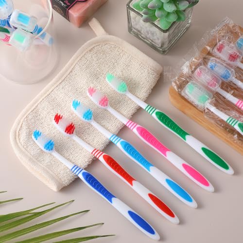 500 Pack Individually Wrapped Adult Toothbrushes with Covers - Bulk Multi-Color