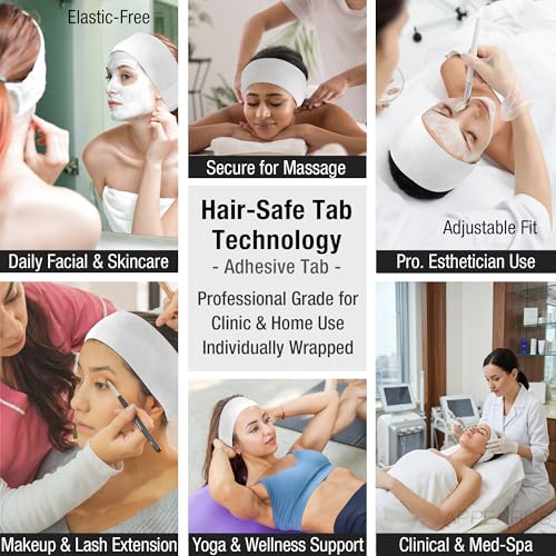 APPEARUS Disposable Facial Headbands - White, Single Use, 100 Pack