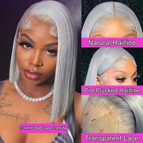 Guebb Grey 10 Inch HD Transparent Lace Front Wig for Black Women