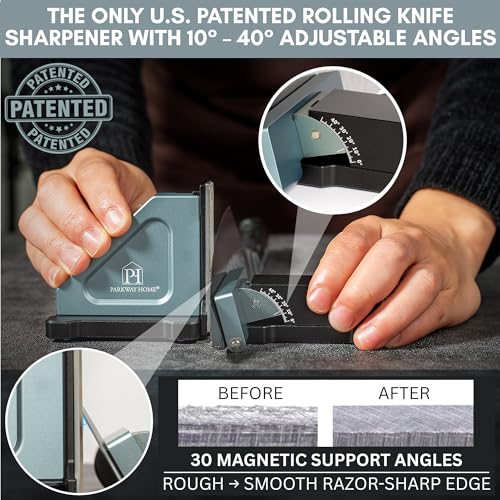Parkway Home Adjustable Knife Sharpener Kit with 3 Whetstone Plates & Travel Case